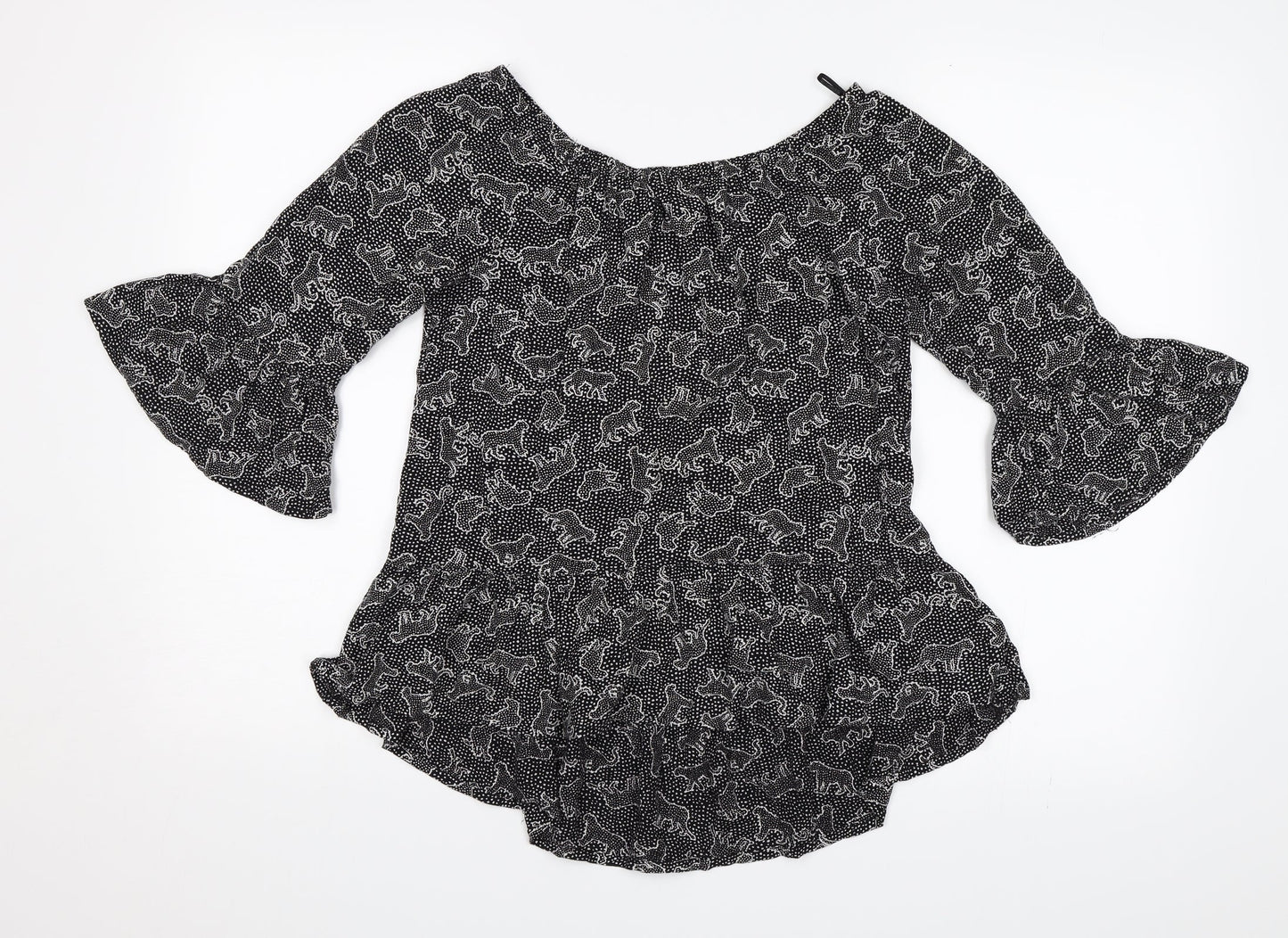 F&F Girls Black Animal Print  Basic Blouse Size 12-13 Years