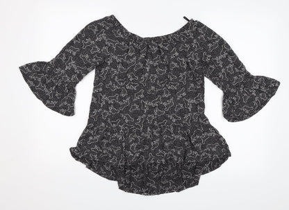 F&F Girls Black Animal Print  Basic Blouse Size 12-13 Years