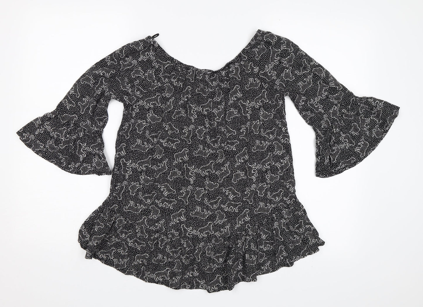 F&F Girls Black Animal Print  Basic Blouse Size 12-13 Years
