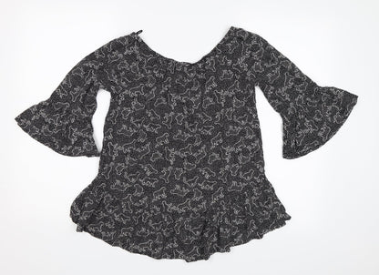 F&F Girls Black Animal Print  Basic Blouse Size 12-13 Years