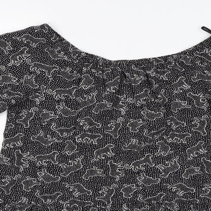F&F Girls Black Animal Print  Basic Blouse Size 12-13 Years