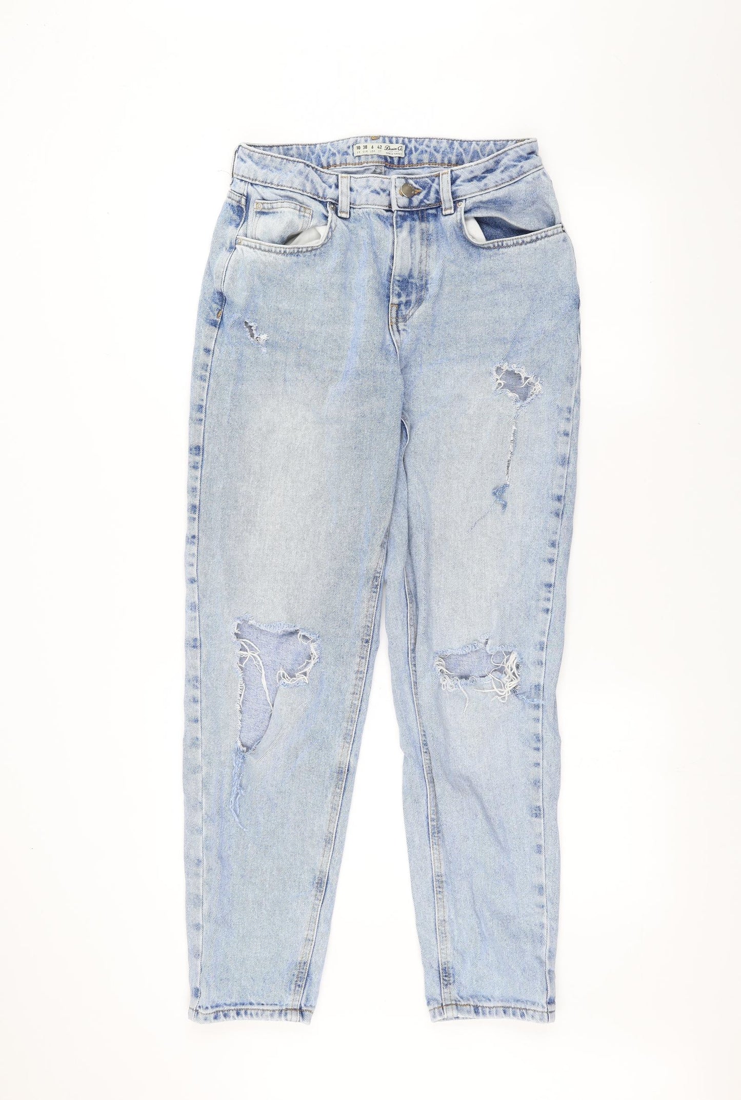 Denim & Co. Womens Blue  Denim Straight Jeans Size 10 L27 in - ripped details