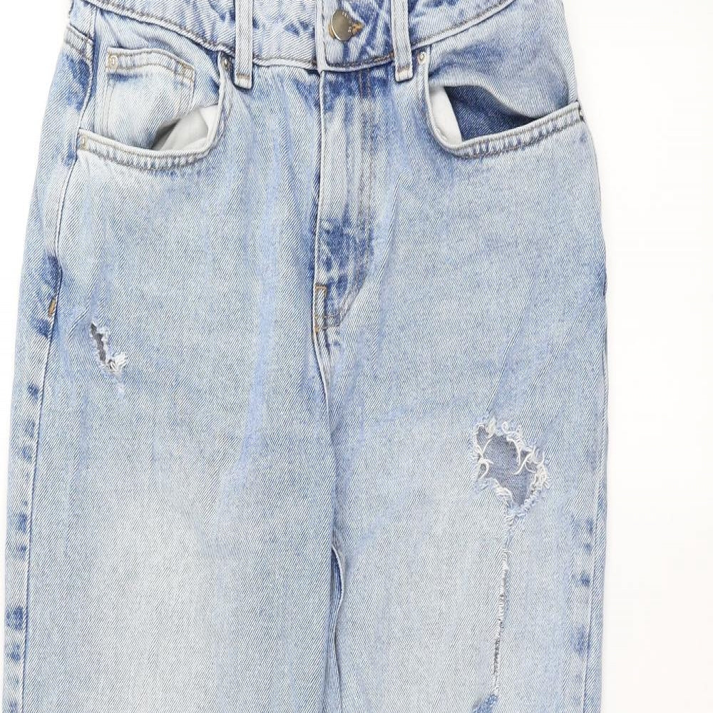 Denim & Co. Womens Blue  Denim Straight Jeans Size 10 L27 in - ripped details