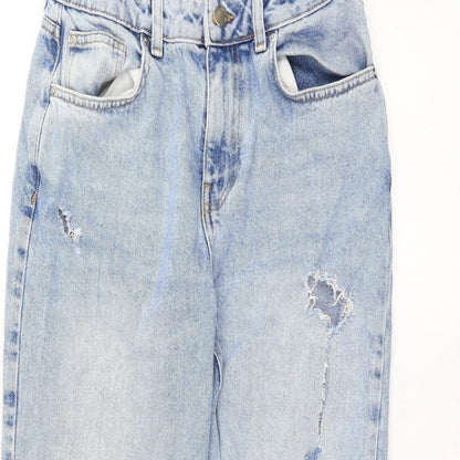 Denim & Co. Womens Blue  Denim Straight Jeans Size 10 L27 in - ripped details