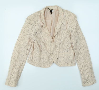 Divided Womens Pink Floral Lace Jacket Blazer Size 12