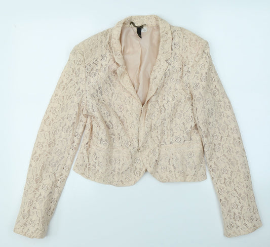 Divided Womens Pink Floral Lace Jacket Blazer Size 12