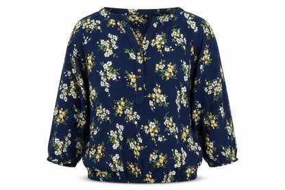 fig Womens Blue Floral  Basic Blouse Size S