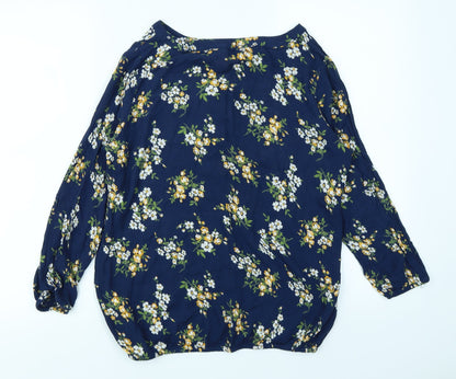 fig Womens Blue Floral  Basic Blouse Size S