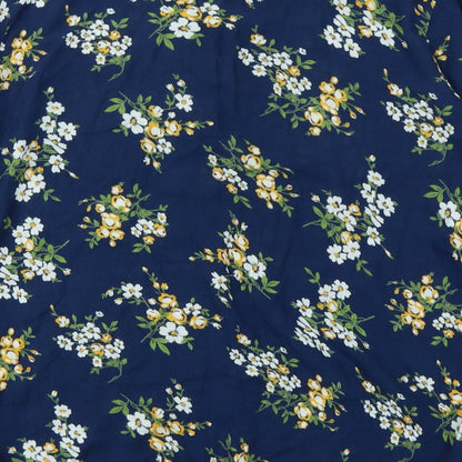 fig Womens Blue Floral  Basic Blouse Size S