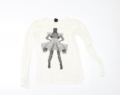 Womens UK Size 6 Preworn Ivory Basic T-Shirt