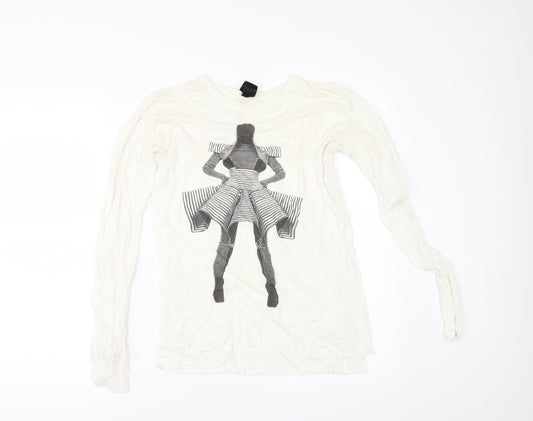 Womens UK Size 6 Preworn Ivory Basic T-Shirt
