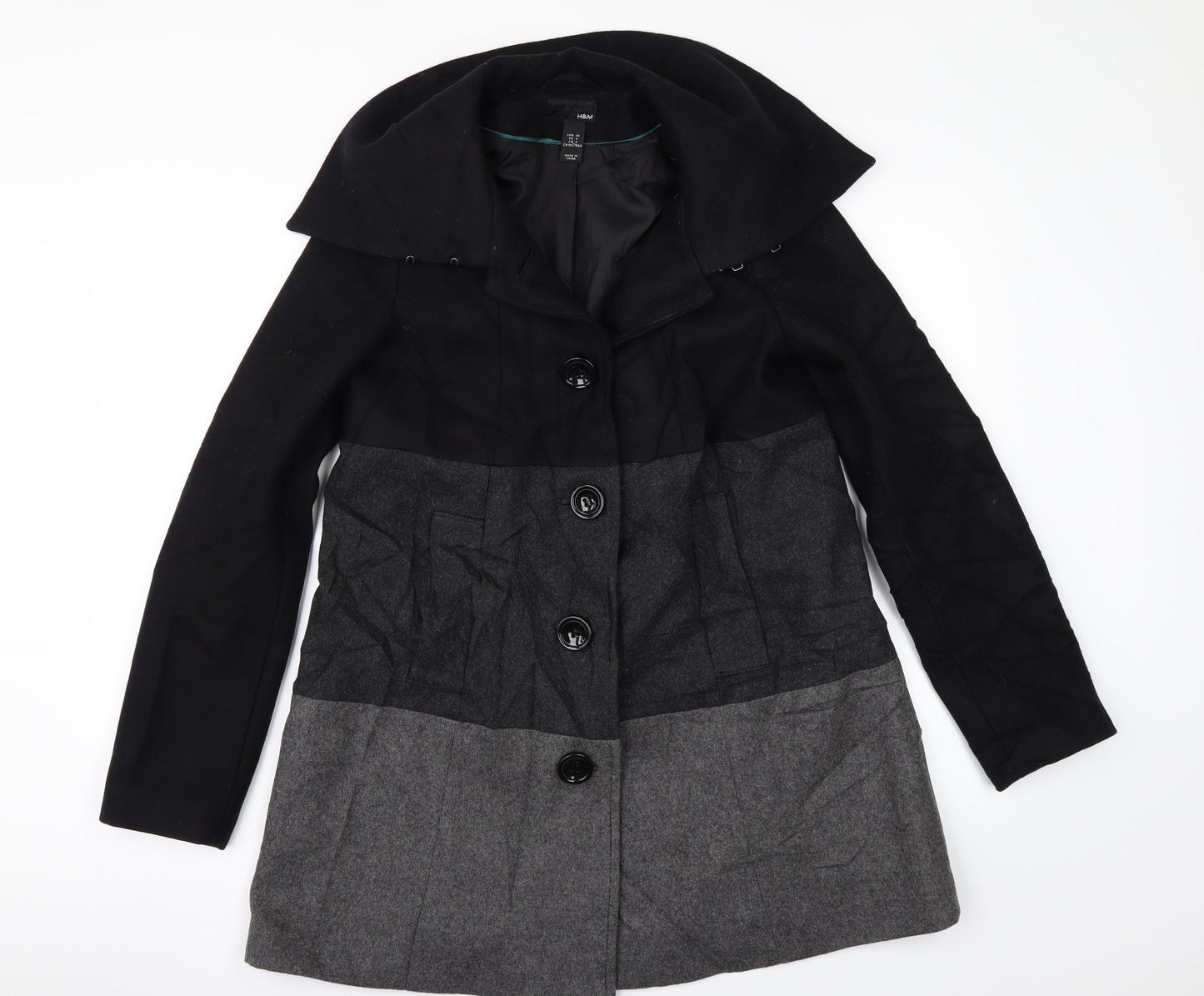 Womens UK Size 8 H&M Black Pea Coat