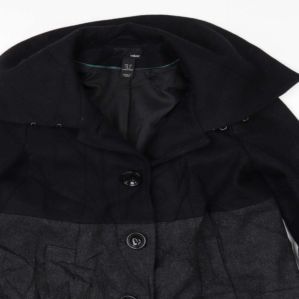 Womens UK Size 8 H&M Black Pea Coat
