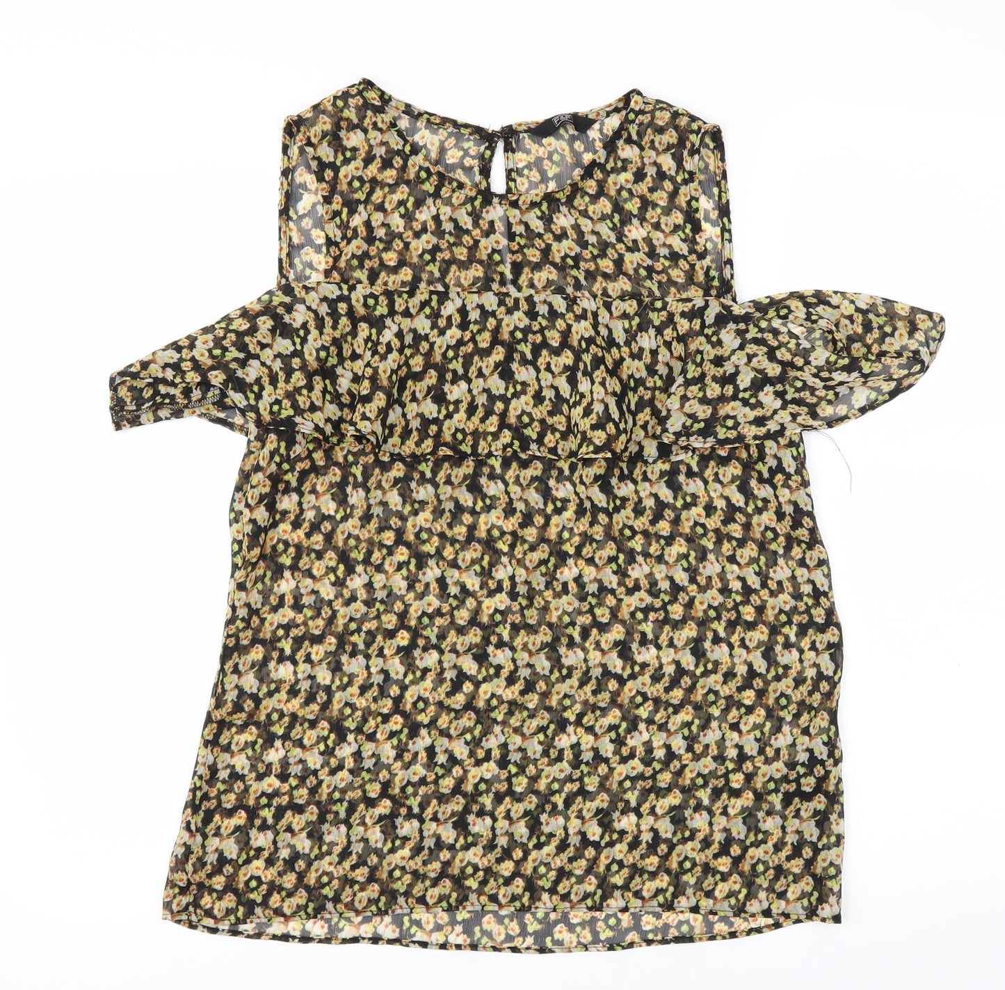 F&F Womens Black Floral  Basic T-Shirt Size 10