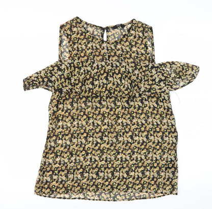 F&F Womens Black Floral  Basic T-Shirt Size 10