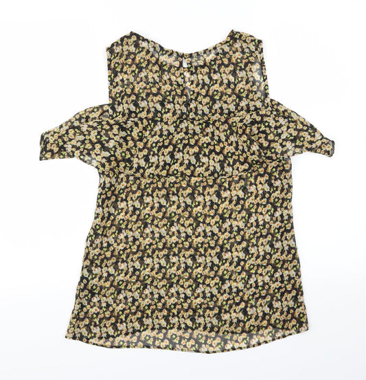 F&F Womens Black Floral  Basic T-Shirt Size 10