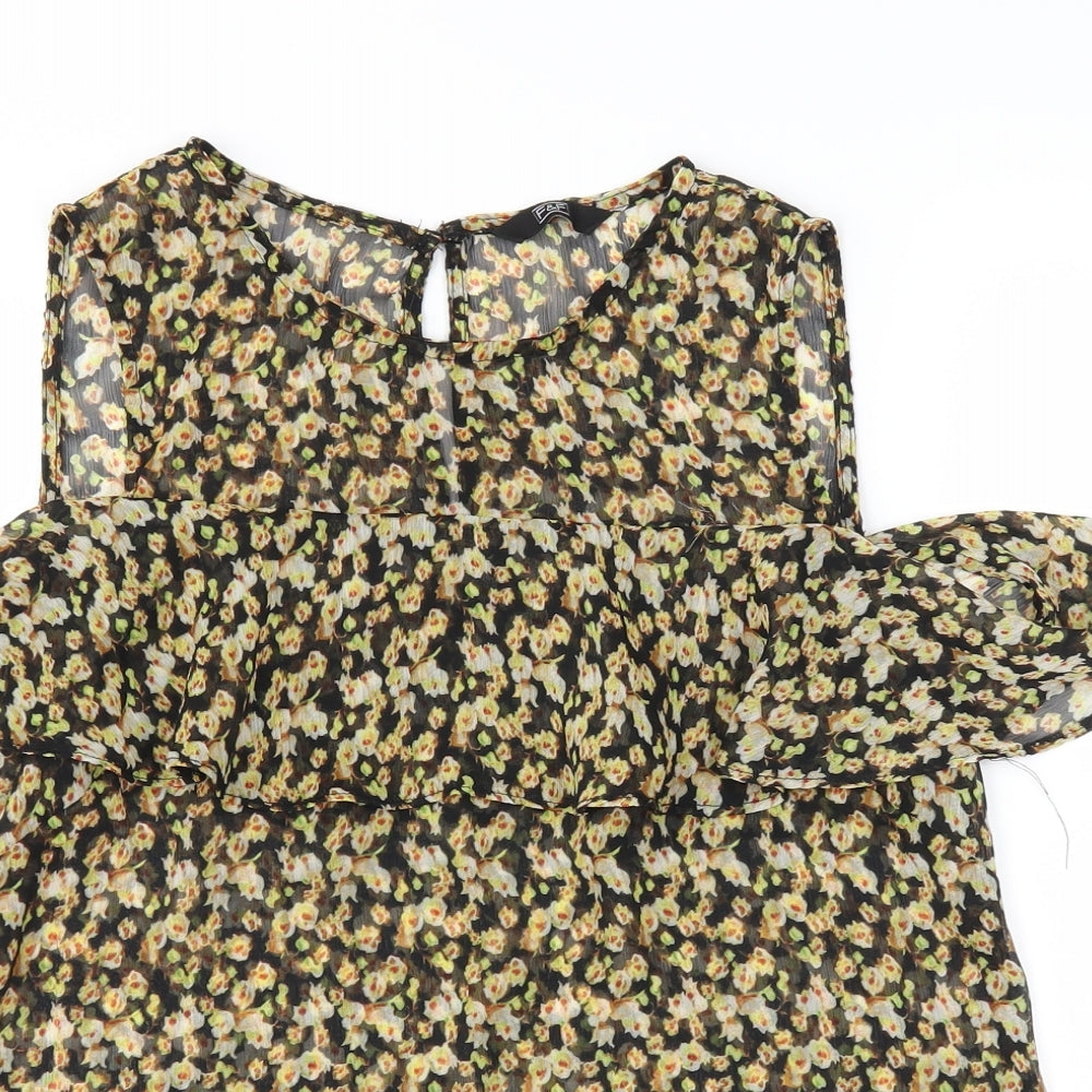 F&F Womens Black Floral  Basic T-Shirt Size 10