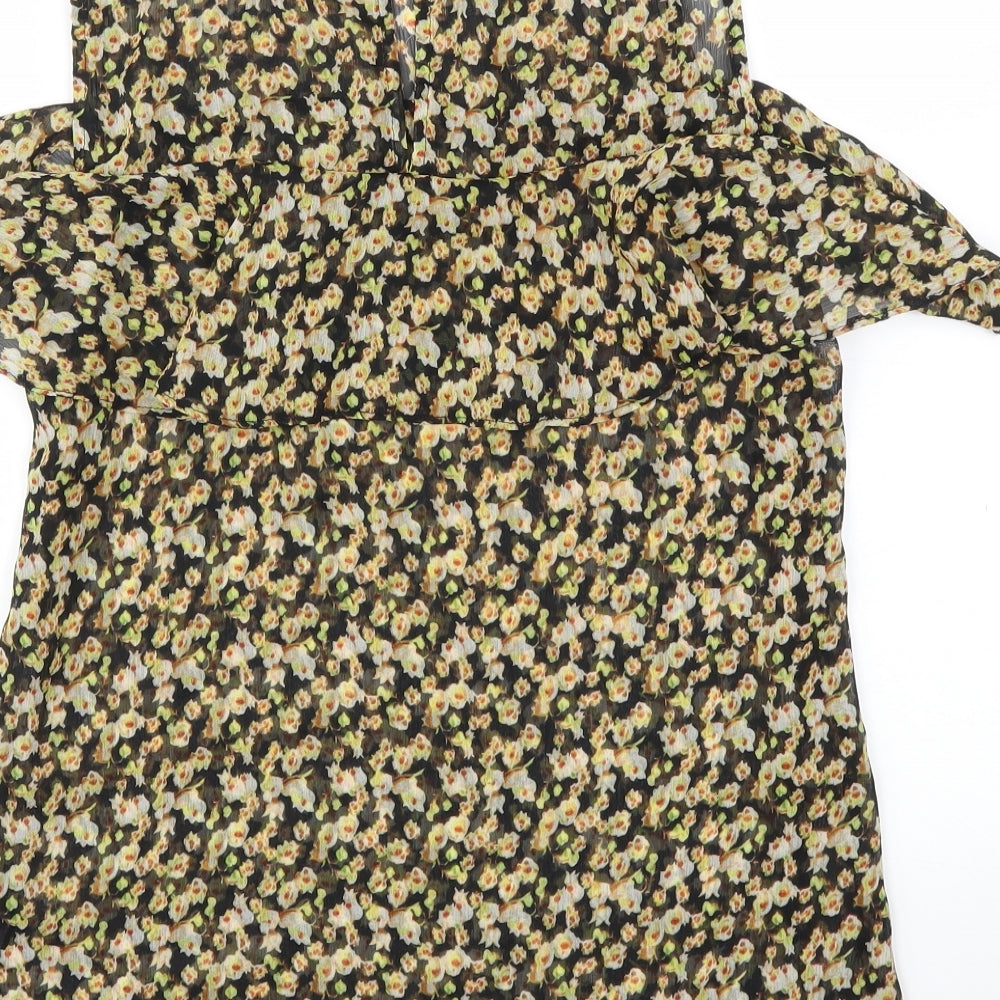 F&F Womens Black Floral  Basic T-Shirt Size 10