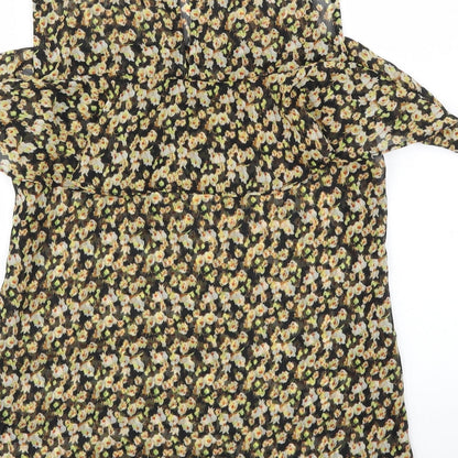 F&F Womens Black Floral  Basic T-Shirt Size 10