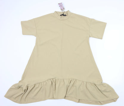 Boohoo Womens Beige Houndstooth  Fit & Flare  Size 10  - Frill detail on bottom