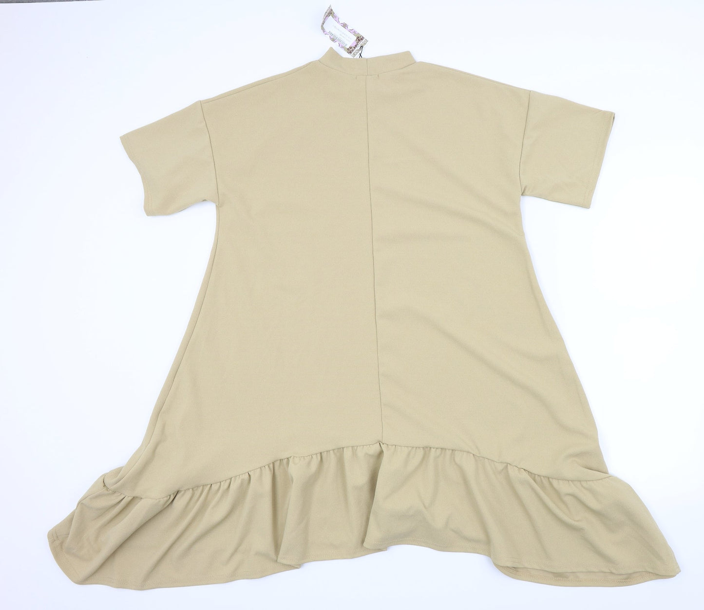 Boohoo Womens Beige Houndstooth  Fit & Flare  Size 10  - Frill detail on bottom