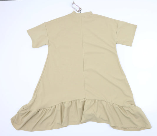 Boohoo Womens Beige Houndstooth  Fit & Flare  Size 10  - Frill detail on bottom