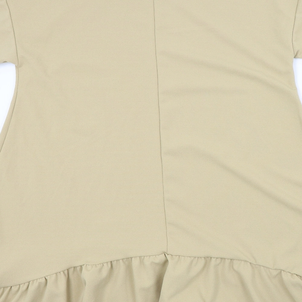 Boohoo Womens Beige Houndstooth  Fit & Flare  Size 10  - Frill detail on bottom