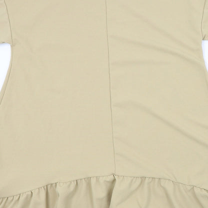 Boohoo Womens Beige Houndstooth  Fit & Flare  Size 10  - Frill detail on bottom