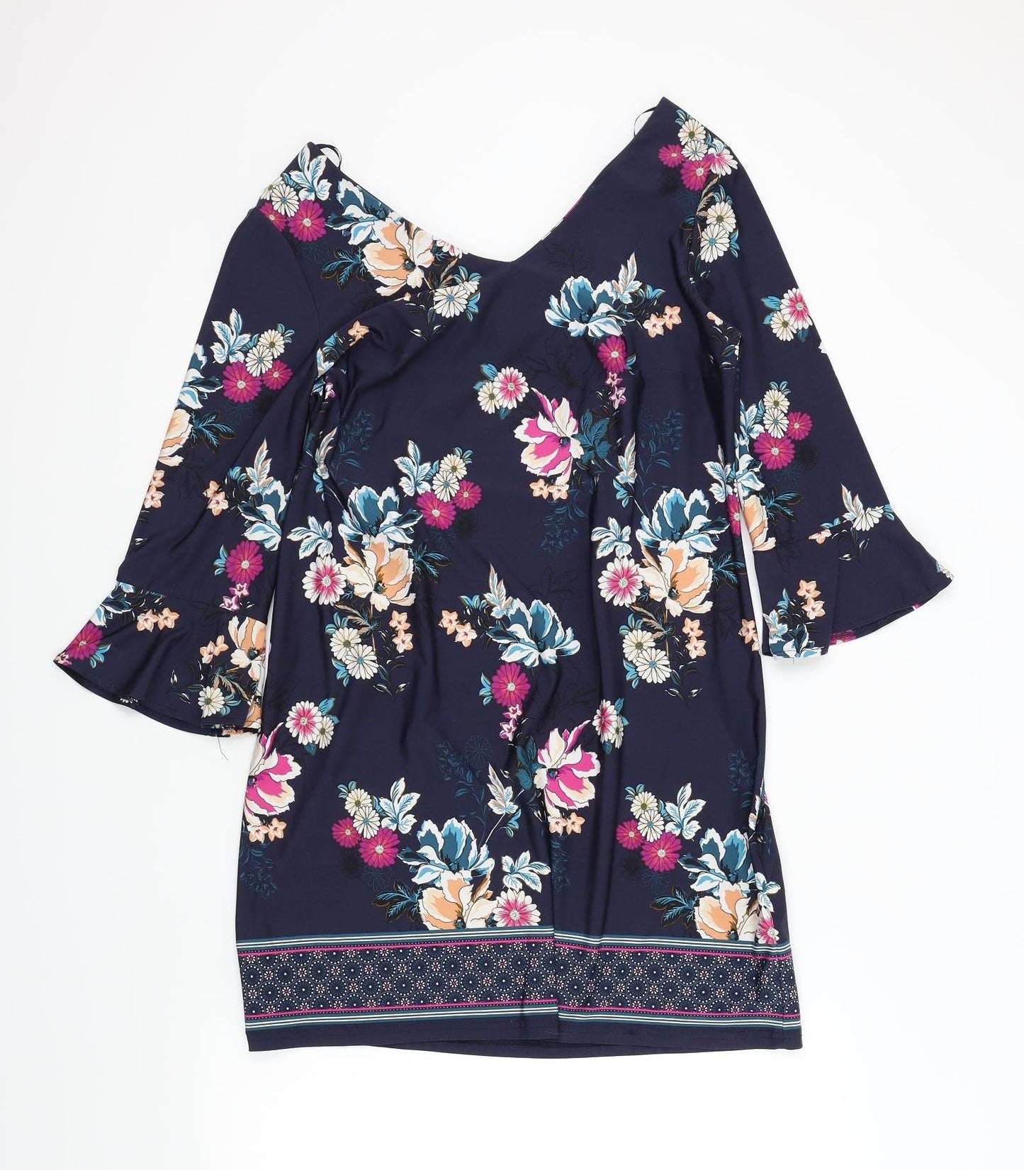 F&F Womens Blue Floral  A-Line  Size 12  - Frill Sleeves