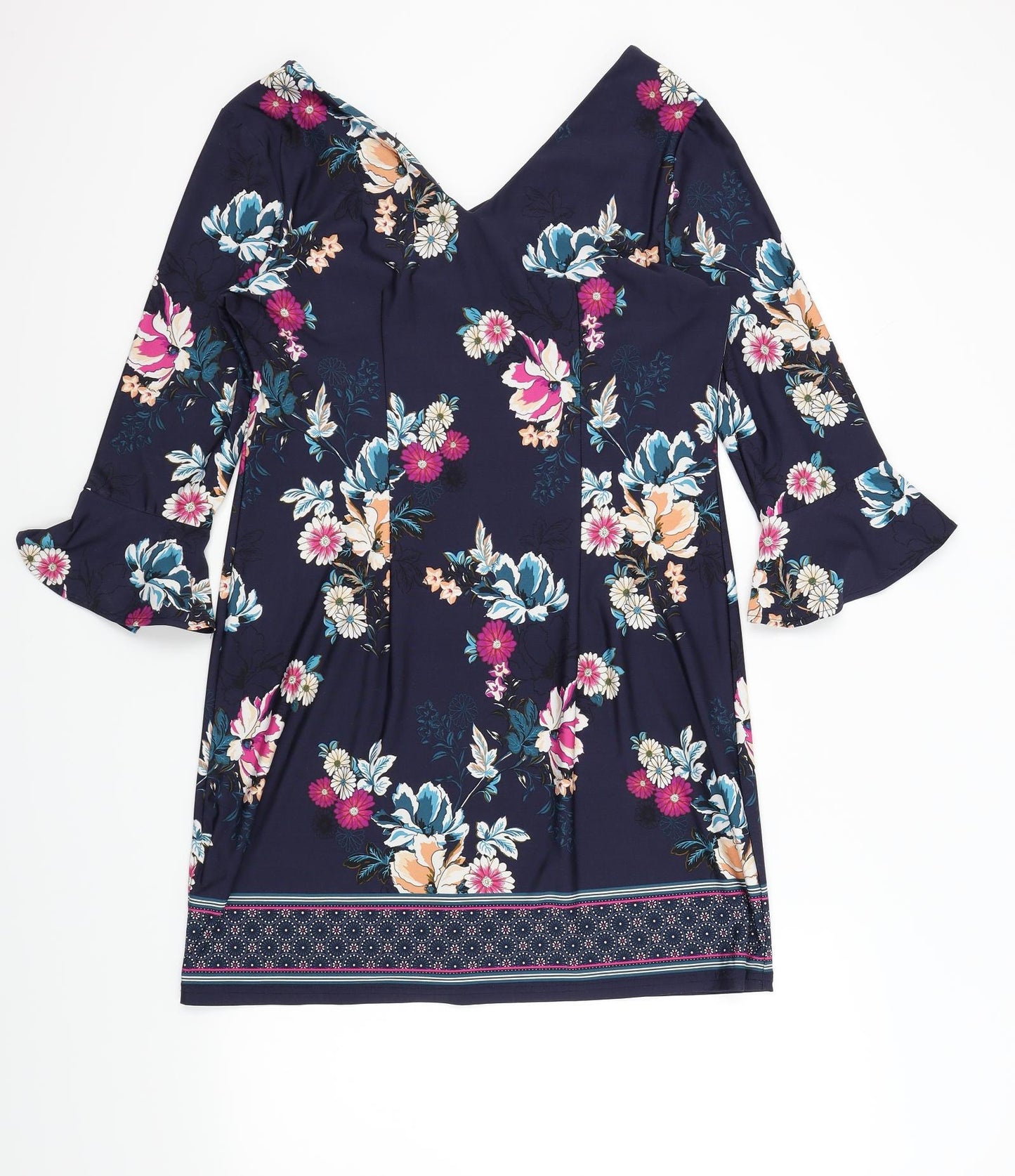 F&F Womens Blue Floral  A-Line  Size 12  - Frill Sleeves