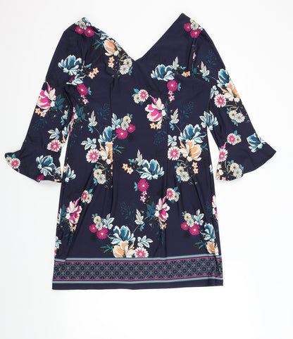 F&F Womens Blue Floral  A-Line  Size 12  - Frill Sleeves