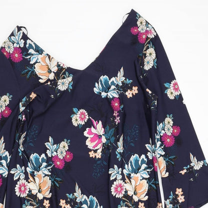 F&F Womens Blue Floral  A-Line  Size 12  - Frill Sleeves