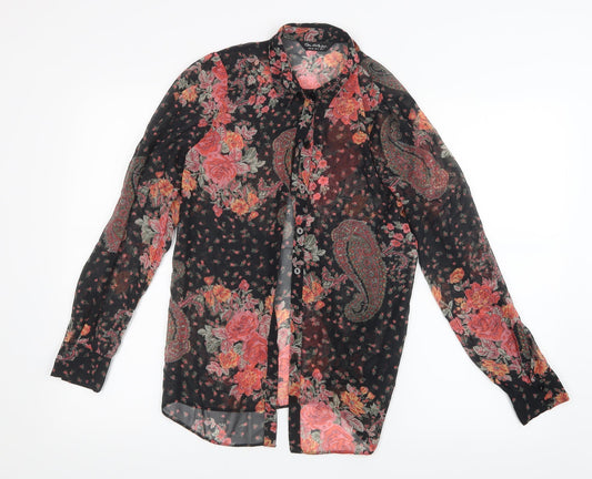 Miss Selfridge Womens Black Floral Mesh Basic Blouse Size 6