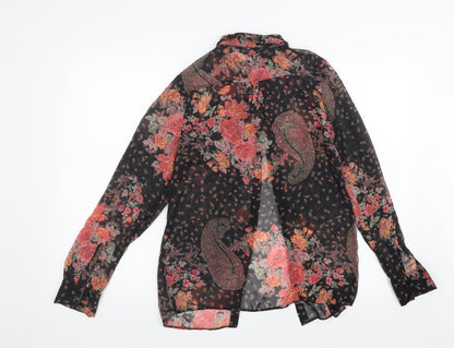 Miss Selfridge Womens Black Floral Mesh Basic Blouse Size 6