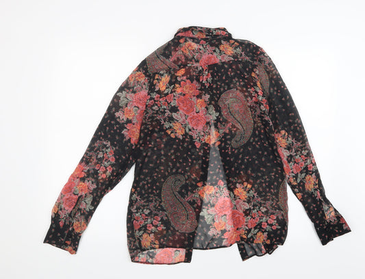 Miss Selfridge Womens Black Floral Mesh Basic Blouse Size 6