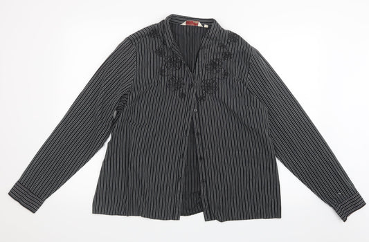 EWM Womens Black Striped  Basic Button-Up Size 18