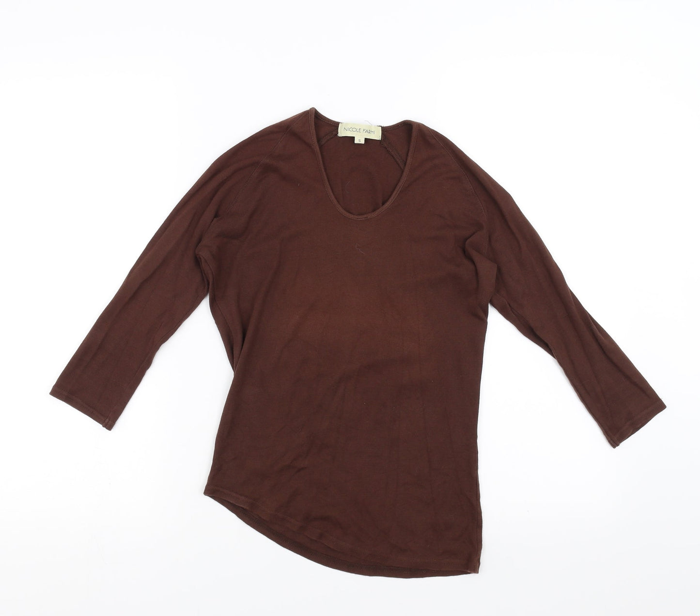 NICOLE FARHI Womens Brown   Basic T-Shirt Size S  - Asymmetric Hem