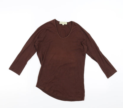 NICOLE FARHI Womens Brown   Basic T-Shirt Size S  - Asymmetric Hem
