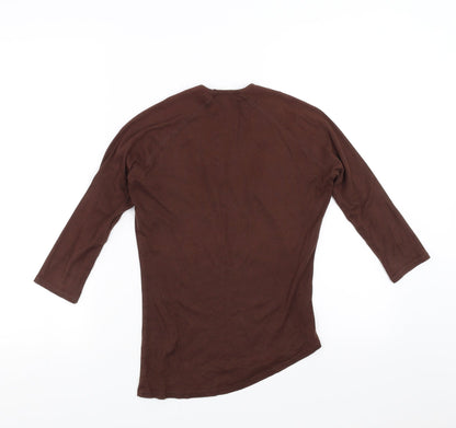 NICOLE FARHI Womens Brown   Basic T-Shirt Size S  - Asymmetric Hem