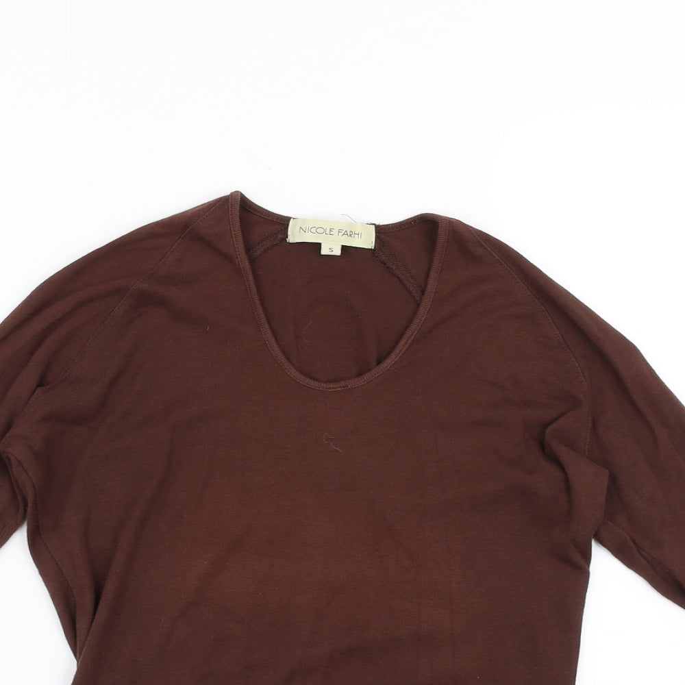 NICOLE FARHI Womens Brown   Basic T-Shirt Size S  - Asymmetric Hem