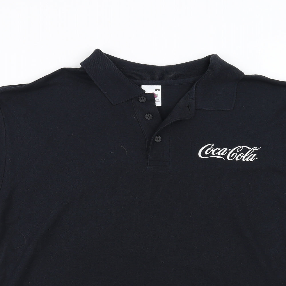 Fruit of the Loom Mens Black    Polo Size L  - Coca Cola