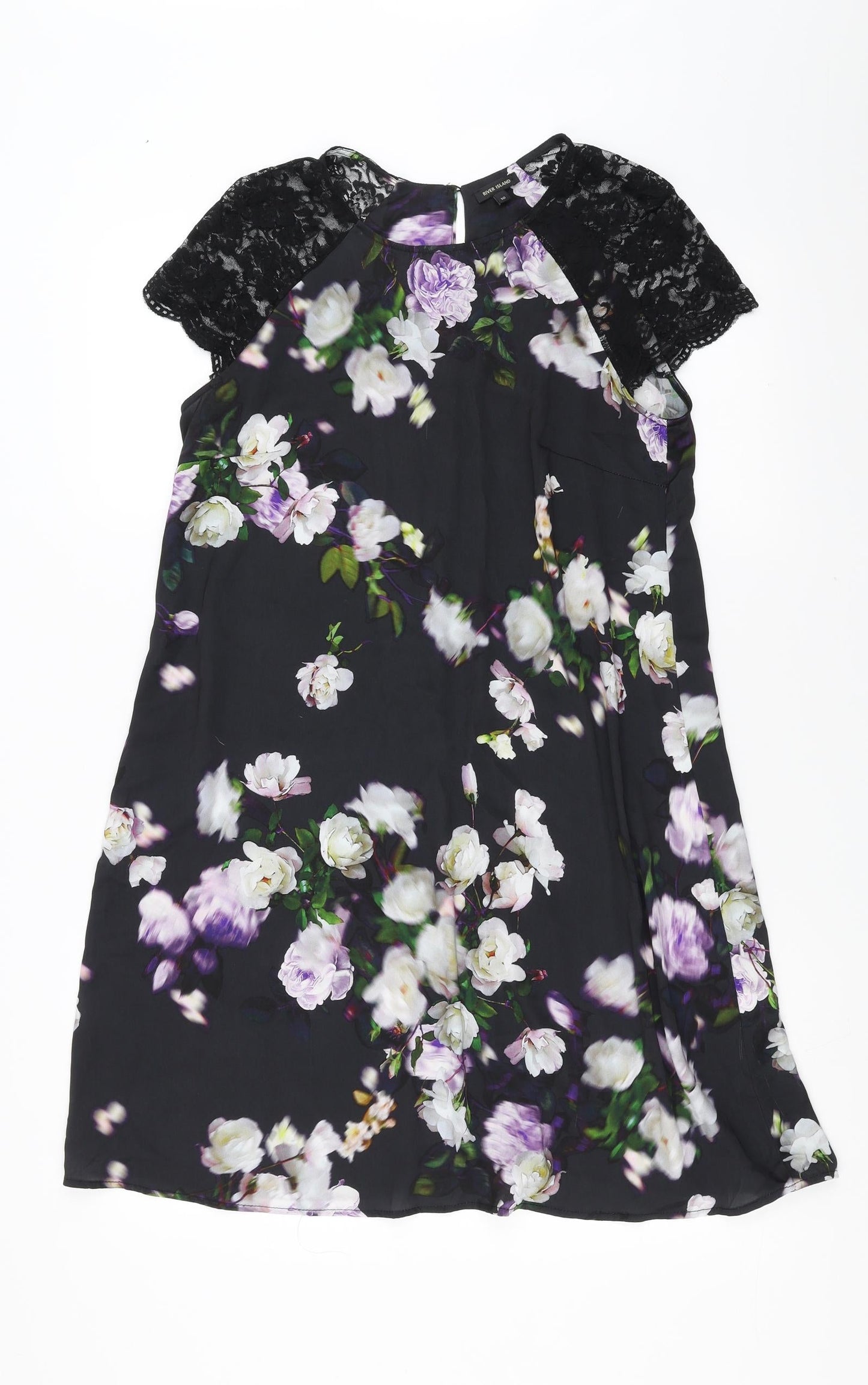 River Island Womens Black Floral  T-Shirt Dress  Size 10