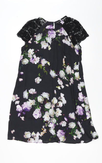 River Island Womens Black Floral  T-Shirt Dress  Size 10