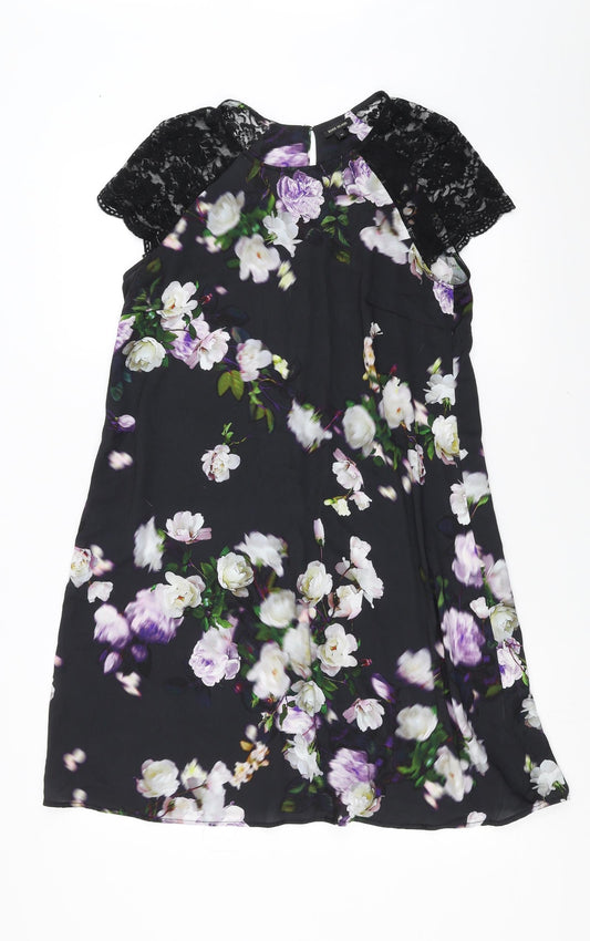 River Island Womens Black Floral  T-Shirt Dress  Size 10