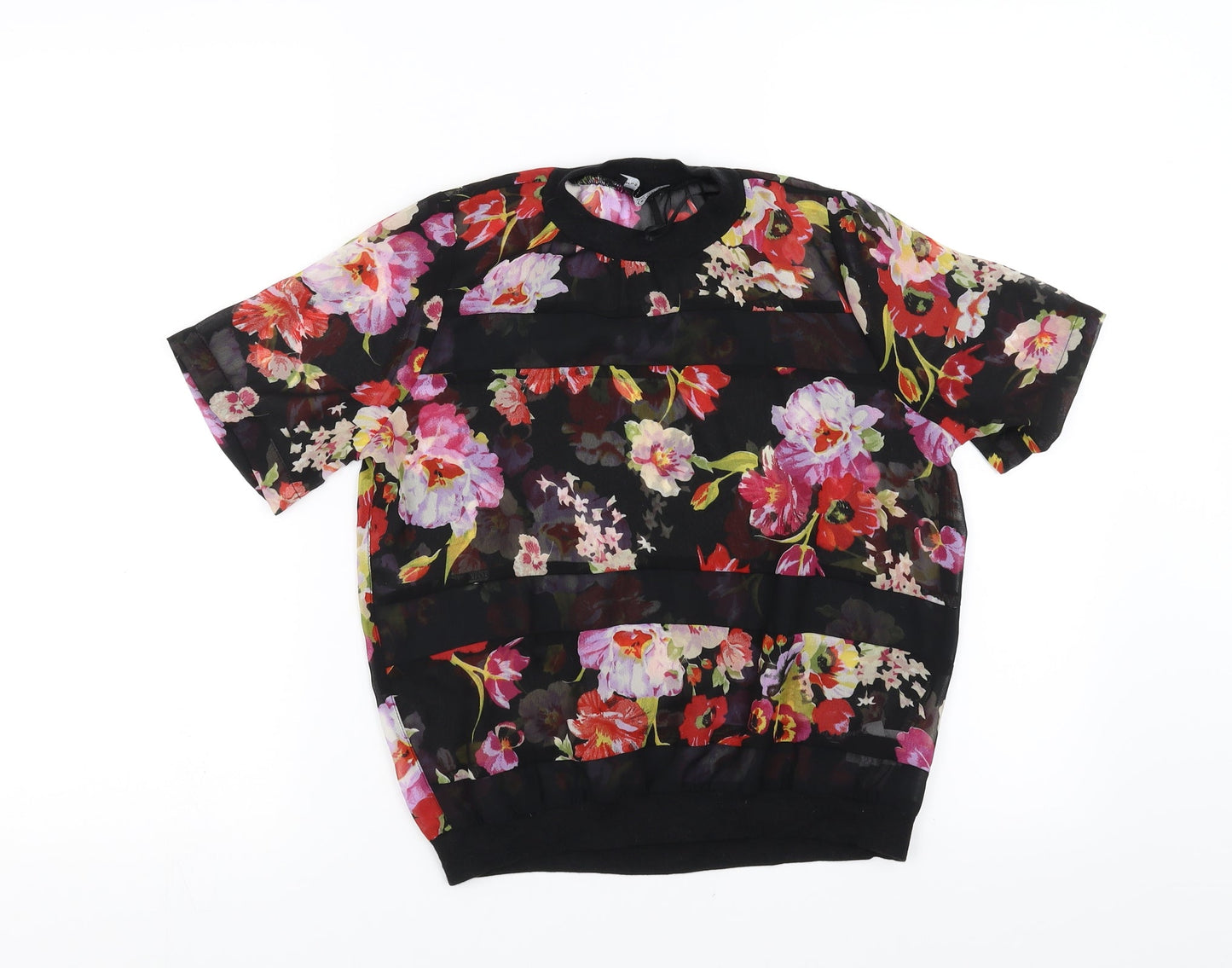 Primark Womens Black Floral  Basic Blouse Size 6  - sheer