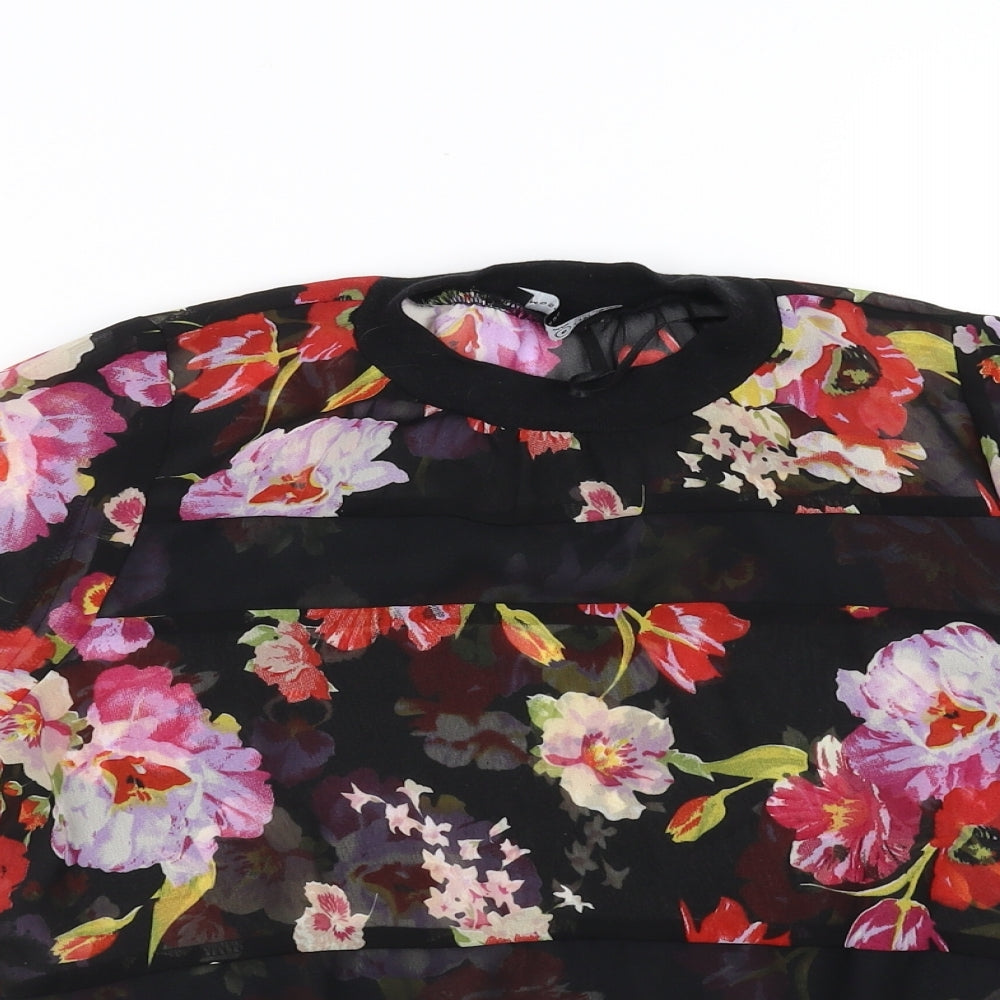 Primark Womens Black Floral  Basic Blouse Size 6  - sheer