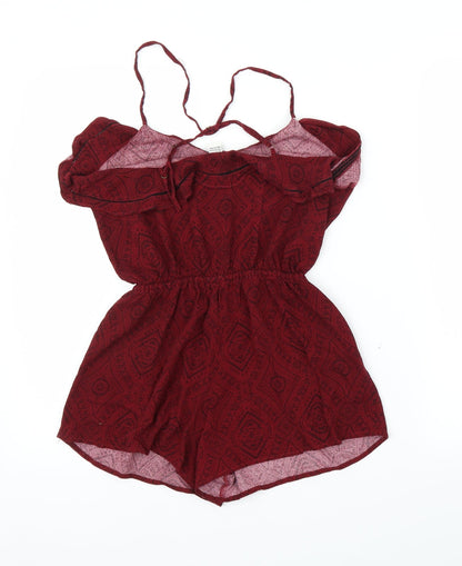 FOREVER 21 Womens Red Geometric  Romper One-Piece Size S