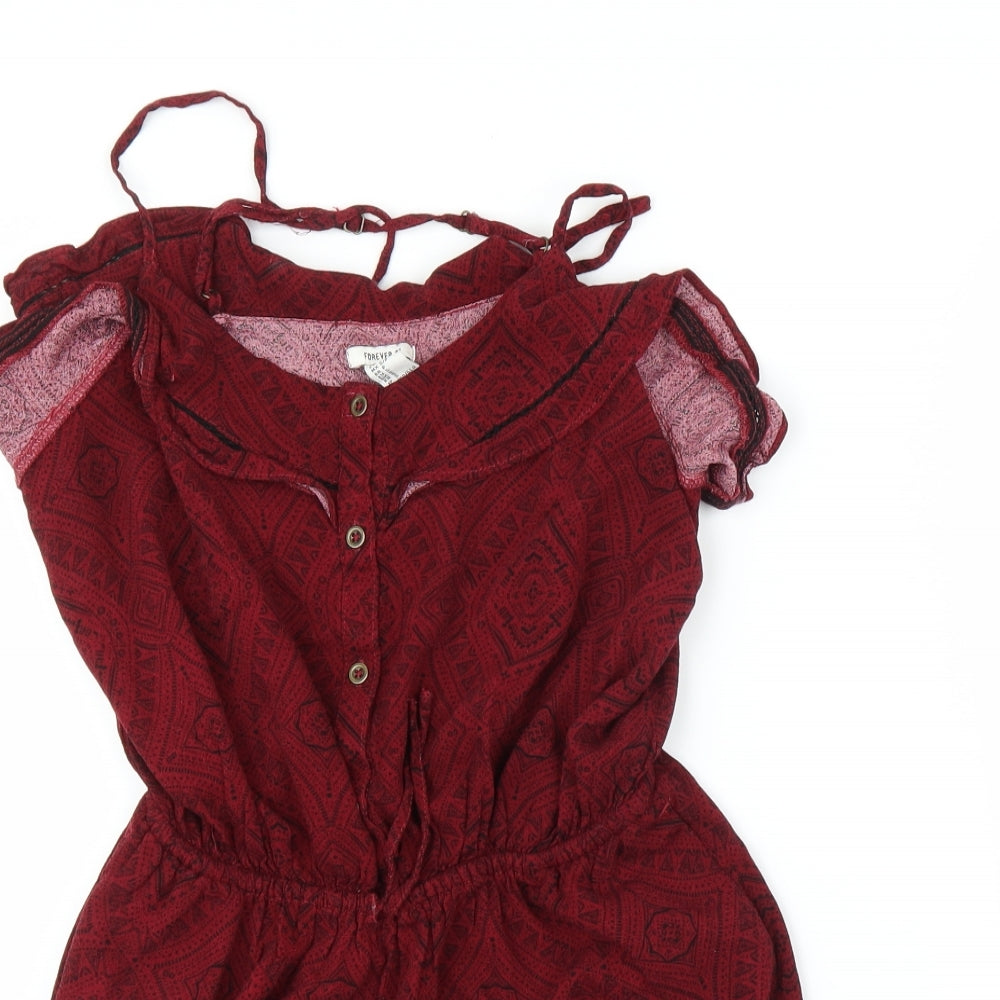 FOREVER 21 Womens Red Geometric  Romper One-Piece Size S