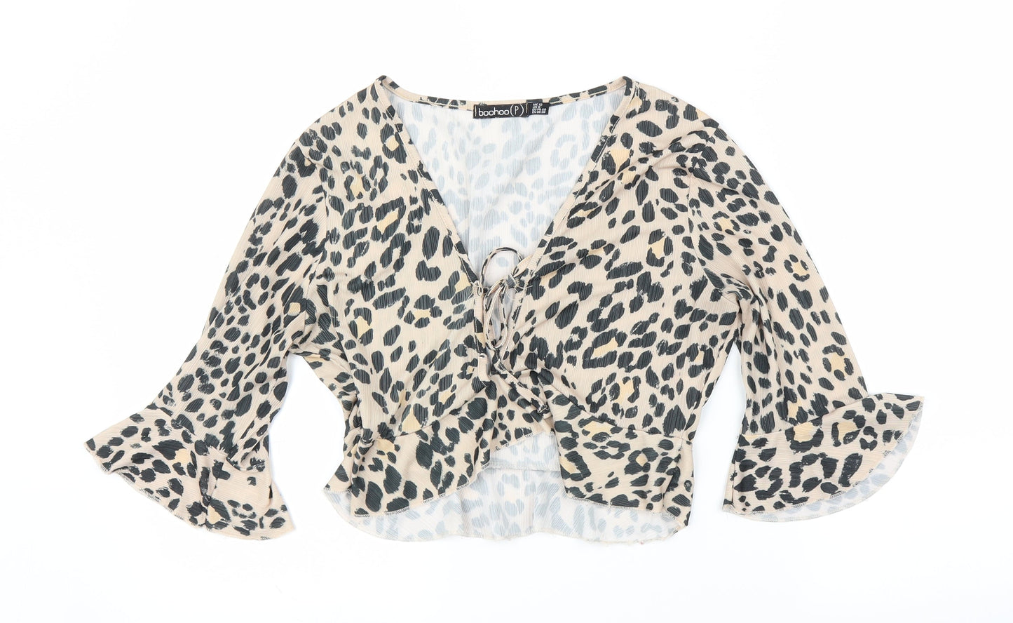 Boohoo Womens Beige Animal Print  Basic Blouse Size 12  - Leopard print