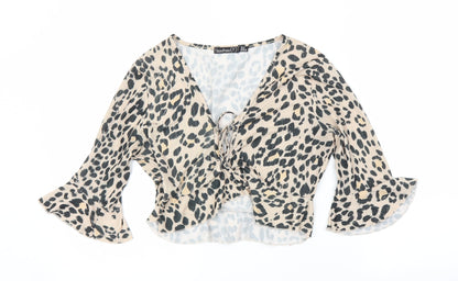 Boohoo Womens Beige Animal Print  Basic Blouse Size 12  - Leopard print